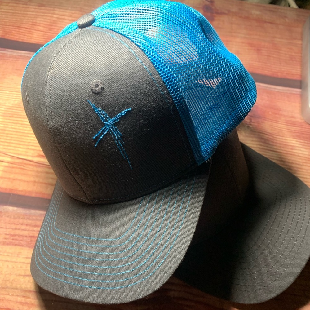 COPY - Blue and Grey Cross Trucker Cap